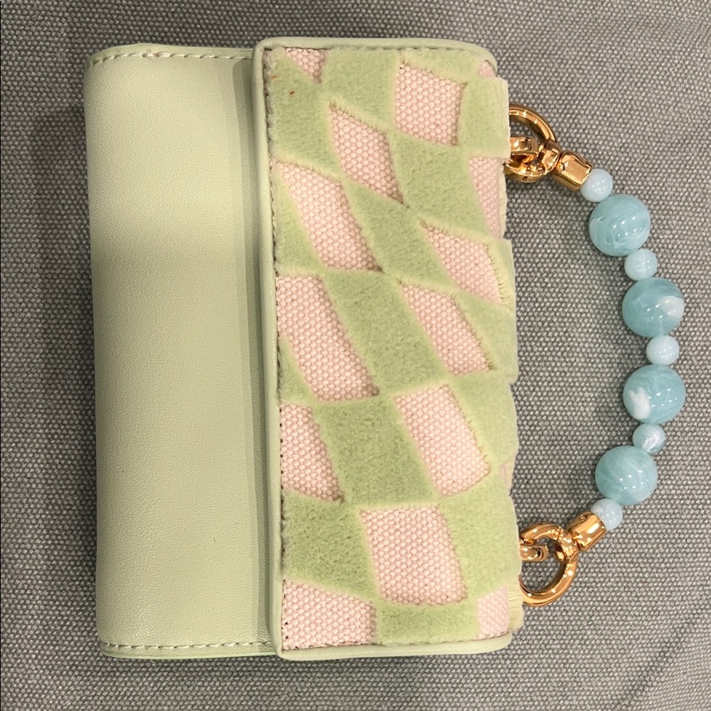 Charles & Keith Mint and White Wallet with Beaded Handle